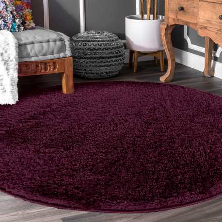 Dywan Alpaca typu shaggy koło - burgundowy miękki puszysty