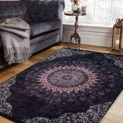 Dywan antypoślizgowy nowoczesny Nevada New 130 czarny rozeta