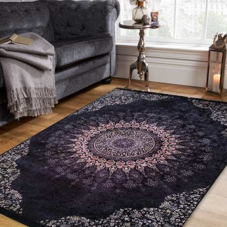 Dywan antypoślizgowy nowoczesny Nevada New 130 czarny rozeta